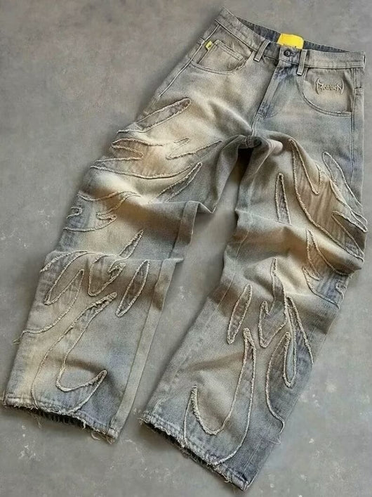 Pantalones Jeans Anchos Rotos Teñidos a Mano para Hombre - Image 14