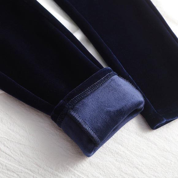 Pantalones de Terciopelo Dorado Cintura Alta Talla Grande Stretch Cálido