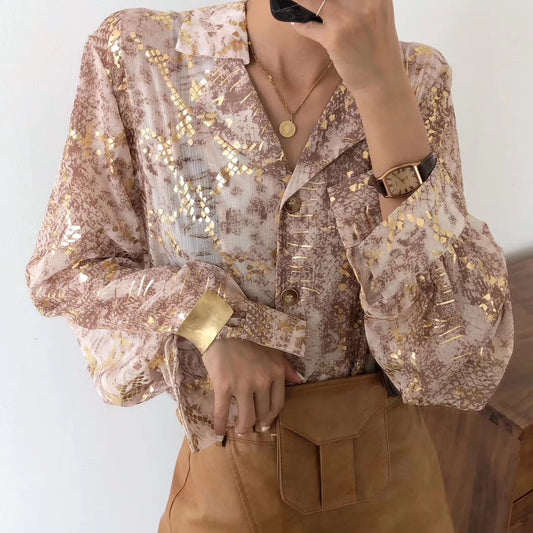 Blusa Larga Estampado Serpiente con Lentejuelas y Cuello Sastre - Image 2