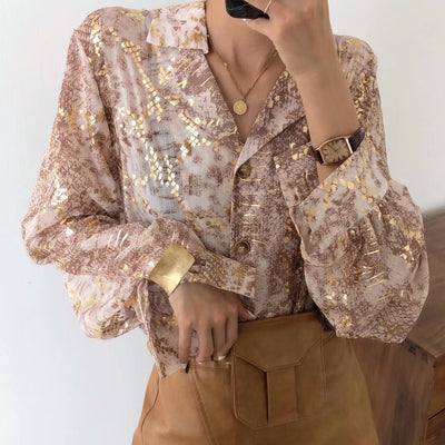 Blusa Larga Estampado Serpiente con Lentejuelas y Cuello Sastre - Image 2