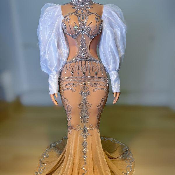 Vestido de Fiesta Espalda Descubierta con Cristales Brillantes