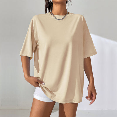 Camiseta Suelta de Largo Medio en Color Liso para Mujer - Image 6