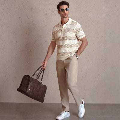 Polo Manga Corta Tejido a Rayas para Hombre - Image 4