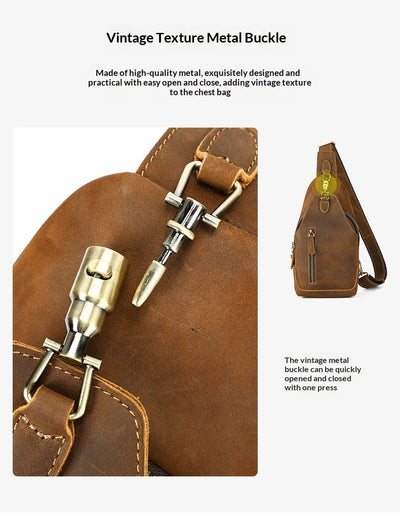 Bolsa de Pecho Ma Pi Cuero Genuino Vintage - Mochila Cruzada Estilo Commuter con Cierre de Candado - Image 13