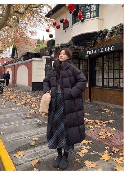 Abrigo Puffer Acolchado Suelto Estilo Coreano Largo a la Rodilla para Mujer - Image 9