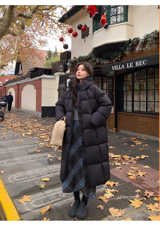 Abrigo Puffer Acolchado Suelto Estilo Coreano Largo a la Rodilla para Mujer - Image 9