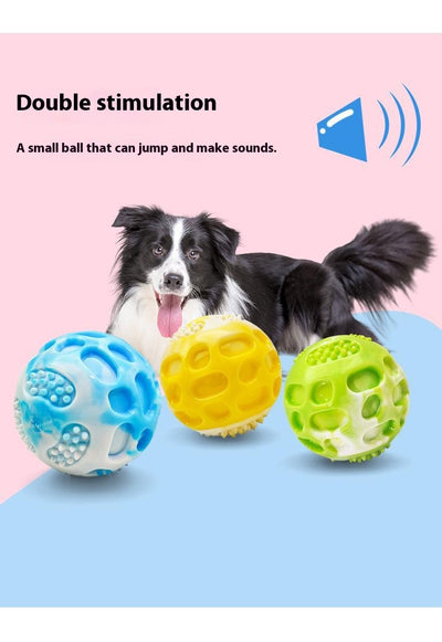 Blue and white marbled rubber dog toy ball with textured nubs and hollows, approximately 6cm in diameter. - Image 12