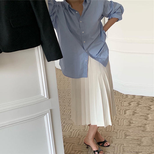 Falda Larga Plisada de Cintura Alta Elegante y Minimalista - Image 10