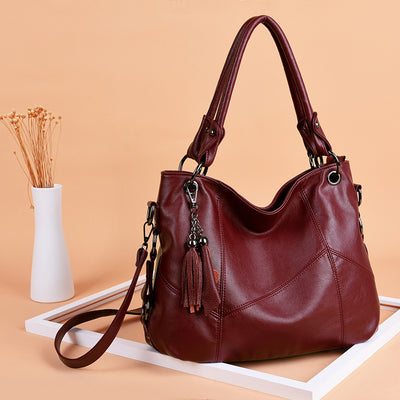 Bolso Bandolera de Cuero PU con Detalles de Costura y Borlas para Mujer