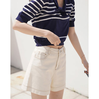 Shorts de Trabajo Casual para Mujer con Detalles en Contraste y Pierna Ancha - Image 3