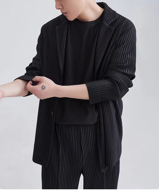 Blazer Plisado de Manga Larga para Hombre Sanzhai - Image 13