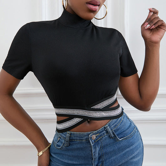 Blusa Ajustada con Tiras Cruzadas en Ombligo - Diseño Europeo Moderno