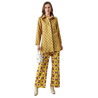 Conjunto Retro Geométrico para Mujer - Blusa y Pantalón de Manga Larga - Image 5