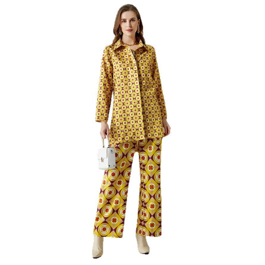 Conjunto Retro Geométrico para Mujer - Blusa y Pantalón de Manga Larga - Image 5