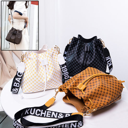 Bolso Bucket de Cuero PU Multicapa para Mujer - Bolso Crossbody Elegante y Versátil