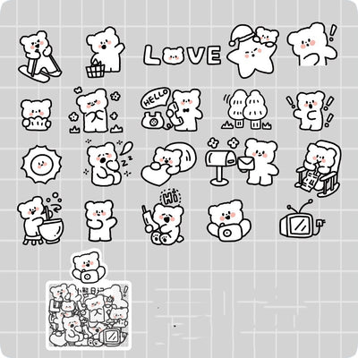 40-piece pack of cute white bunny PET stickers with pink outlines, showing the bunny in various activities like driving, fishing, and holding flowers, on a pink - Image 12