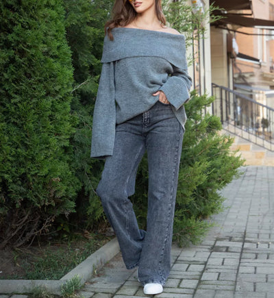 Suéter Ajustado Hombros Descubiertos para Mujer - Diseño Minimalista Invierno - Image 8
