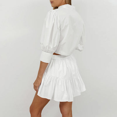 Conjunto Dos Piezas Falda Corta y Blusa de Manga Linterna para Mujer - Image 4