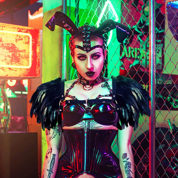 Hombreras de Cuero Punk Gothic con Plumas - Estilo Europeo y Americano