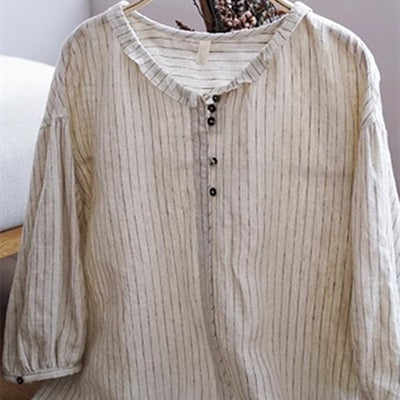 Blusa Casual de Rayas con Cuello Muñeca para Mujer - Image 4