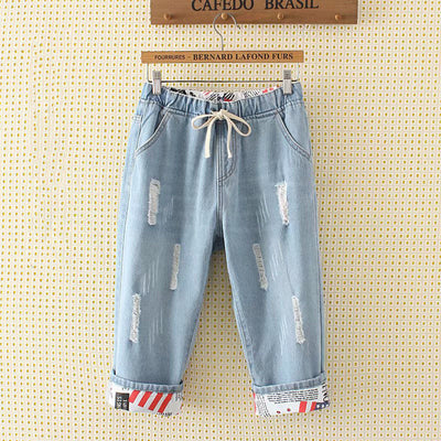 Pantalones Holgados Talla Grande con Roturas y Puños Ajustados - Image 8