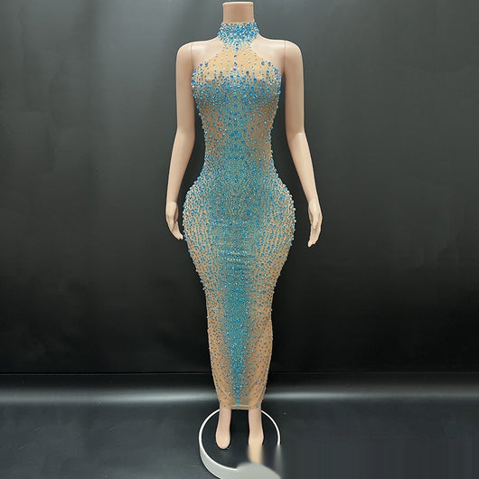 Vestido de Gala Plateado con Cristales Brillantes para Eventos Especiales - Image 5