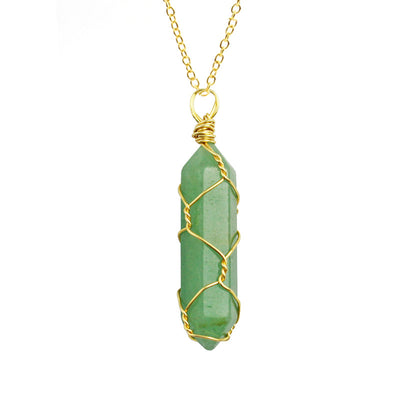 Collar Colgante de Cristal Hexagonal Envuelto a Mano con Piedra Natural - Image 11