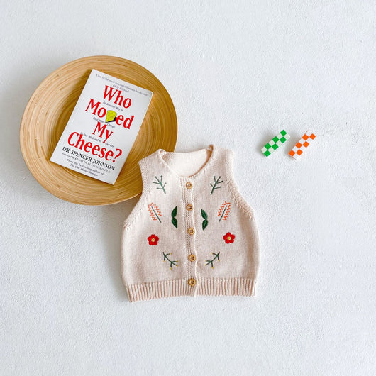 Chaleco Cardigan de Algodón Bordado para Bebé