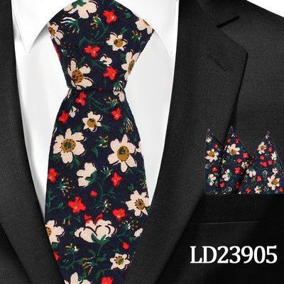 Corbata Casual de Algodón con Estampado Floral 6cm + Pañuelo de Bolsillo - Image 6