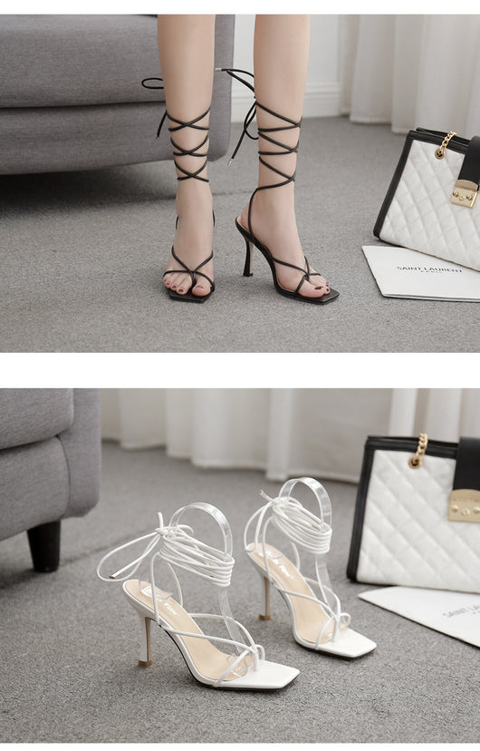 Sandalias Romanas de Tacón Alto con Punta Cuadrada y Cordones - Image 10
