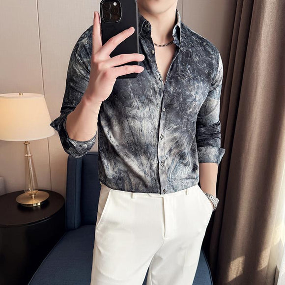 Camisa Tie-Dye Estampada Manga Larga Slim Fit para Hombre