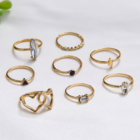 Anillos Bohemios Corazón Amor Rayo Zircón - Set de 8 Piezas - Image 11