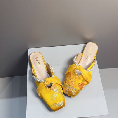 Pantufla Bordada de Punta Cuadrada y Corte Bajo para Mujer - Image 2