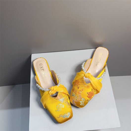 Pantufla Bordada de Punta Cuadrada y Corte Bajo para Mujer - Image 2
