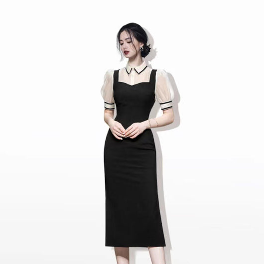 Vestido Midi con Panel de Cuello Entallado - Image 2