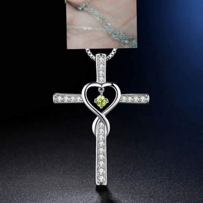 Collar Colgante Cruz Cristiana Fe y Amor Infinito con Piedra de Nacimiento - Image 22