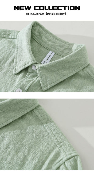 Camisa Casual de Algodón y Lino en Colores Sólidos - Image 13