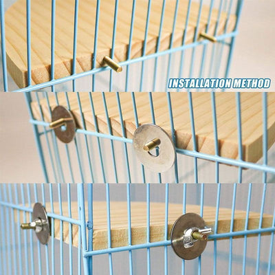 Semicircular solid wood bird cage platform with metal wingnut fasteners, designed for perching and playing. - Image 5