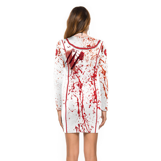Vestido Largo Zombie Enfermera Halloween Ajustado Cuello Redondo - Image 10