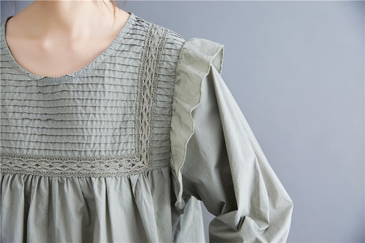 Blusa Suelta de Manga Larga con Encaje y Volantes - Image 13