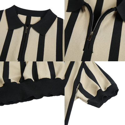Suéter a Rayas con Cuello Solapa - Camiseta Casual Stretch Británica - Image 23