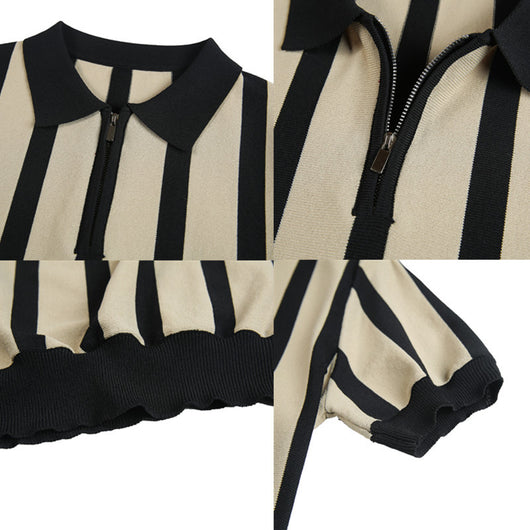 Suéter a Rayas con Cuello Solapa - Camiseta Casual Stretch Británica - Image 23