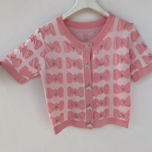 Cardigan Corto Tejido con Lazo y Detalles de Perlas - Ajustado y Versátil - Image 3