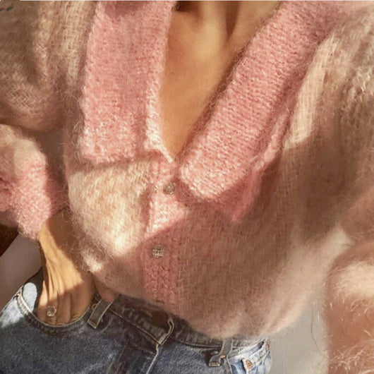 Suéter Tejido Retro Japonés con Cuello Solapa - Estilo Dulce y Elegante para Niña - Image 2