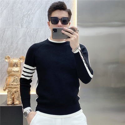 Suéter de Cuello Redondo a Rayas - Pullover Versátil para Hombre Joven - Image 4