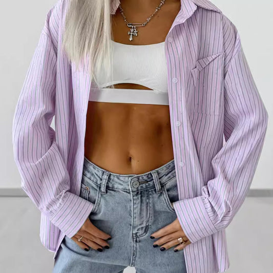 Camisa Manga Larga a Rayas con Detalles de Diamantes - Image 2
