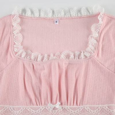 Blusa Elegante de Encaje con Cuello Cuadrado y Manga Corta - Image 25