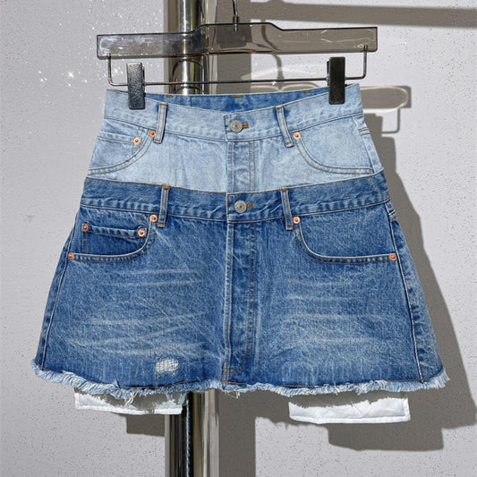 Falda Denim Corta Bicolor con Cintura Ajustable
