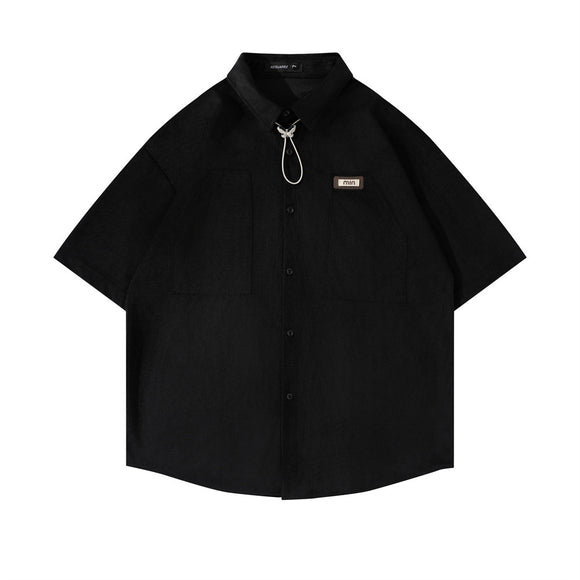Camisa Suelta de Bolsillos y Color Sólido para Hombre