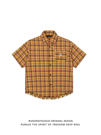 Camisa Cuadros Amarilla con Bolsillo Bordado - Unisex Manga Corta - Image 4